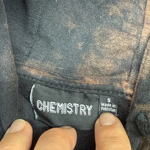 ✅ Womens S Chemistry Bleached Graphic Hoodie Skulls Positive Energy Time Is Now - Picture 3 of 14